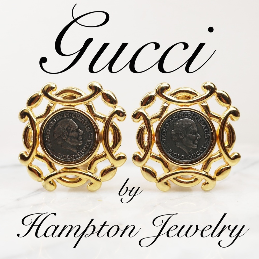 ⚜️ Exquisite Vintage PAOLO GUCCI Medallion Gold Unisex Earrings